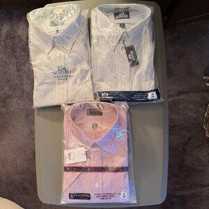 3 BNWT Stafford Button Down 18 35 Shirts Long Sleeve + Short Sleeve Blue Purple